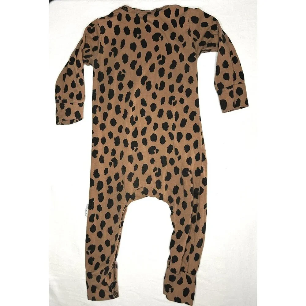 Huxbaby Romper Baby‎ 12-18 Months Brown Leopard Print Cat Patch Organic Cotton